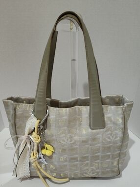 CHANEL Ivory & Beige Canvas Tote with Charms